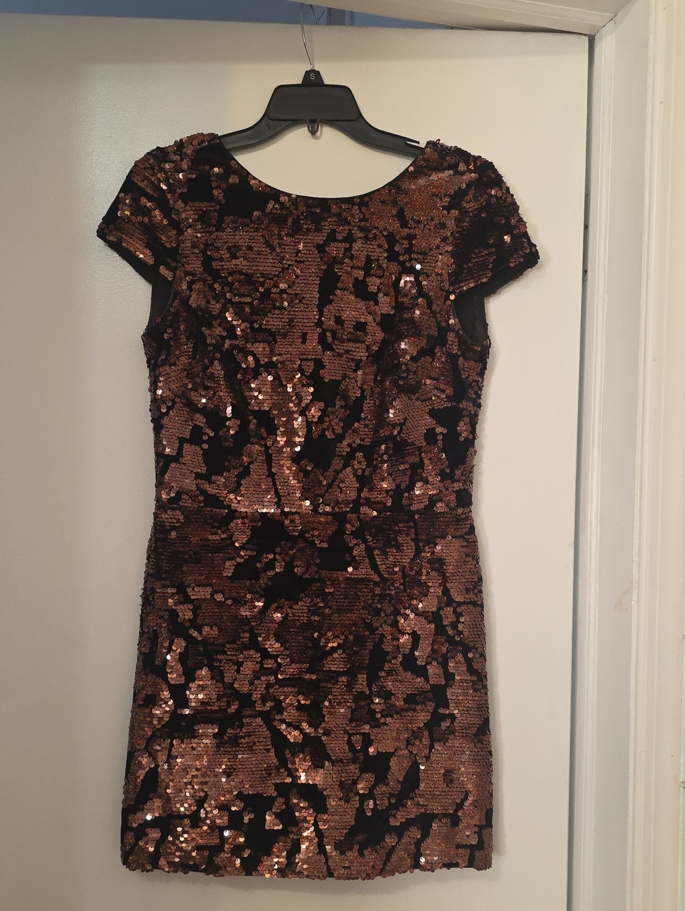 Vince Camuto Black and Copper Sequin Mini Dress